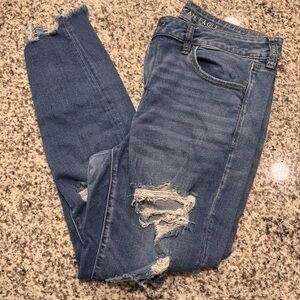 American Eagle Outfitters Women's Blue Distressed Skinny Short Jeggings Size 14